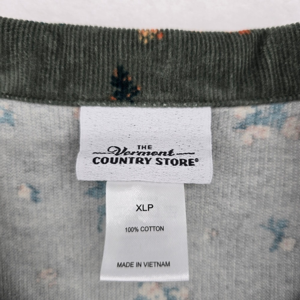 The Vermont Country Store Shirt Womens XLP Button Down Green Floral Corduroy - Picture 2 of 7